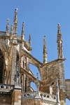 Another view of the storks installed on the stone lace, Notre Dame Cathedral of Leon, Spain.