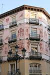 Decorated building, corner Calle Espoz y Mina, Calle Fray Juan Cebrian, Zaragoza, Spain.