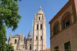 Top of the main facade of the Lady of the Cathedrals, St. Mary's Cathedral, Segovia, Spain.