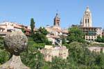 View of the towers of the Cathedral and San Esteban from the Alcazar, Segovia, Spain.