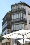 Typical ironwork balconies, corner of Calle Cervantes and Juan Bravo, Segovia, Spain.