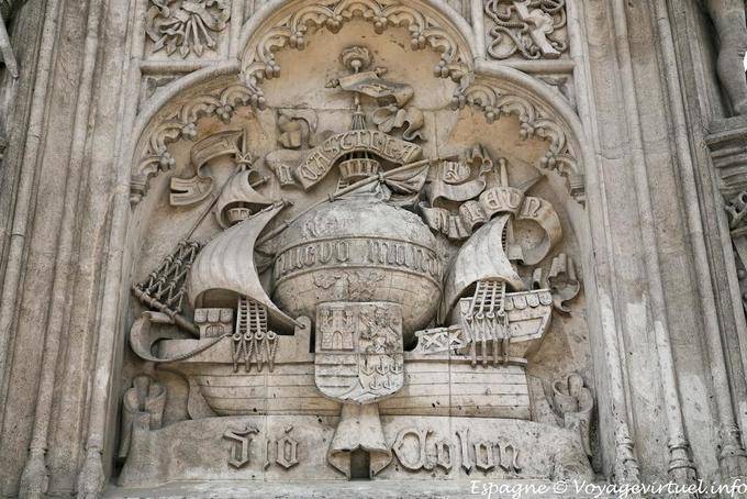 The Santa Maria, detail of the monument Cristobal Colon Plaza Colon, Madrid - Spain