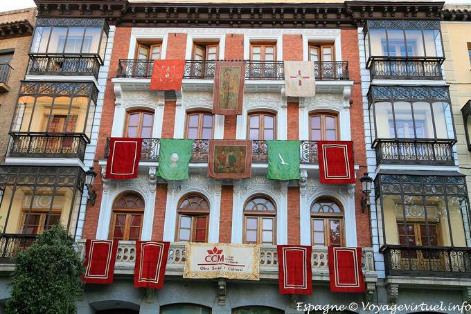 Festive preparations on a facade, Plaza Zocodover, Toledo - Spain