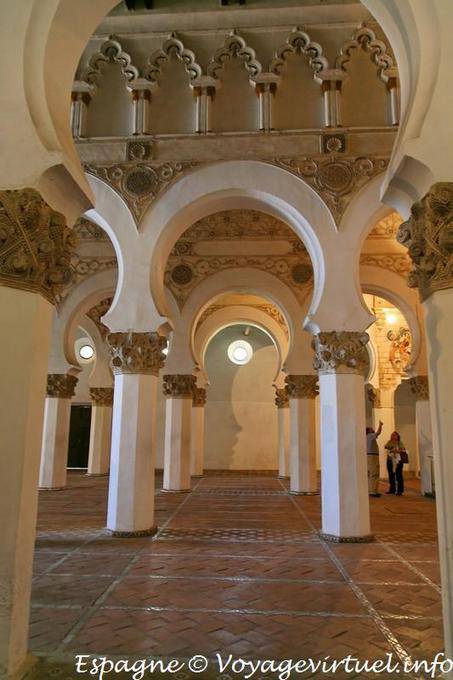 Three of the five naves of Mudejar building Synagogue Santa Maria la Blanca, Toledo - Spain