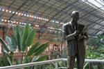 Madrid Atocha Estacion, Statue and escalator, Spain.