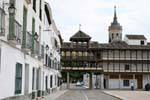 Tembleque steeple seen from the Plaza Mayor, Spain.
