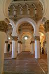 Three of the five naves of Mudejar building Synagogue Santa Maria la Blanca, Toledo, Spain.