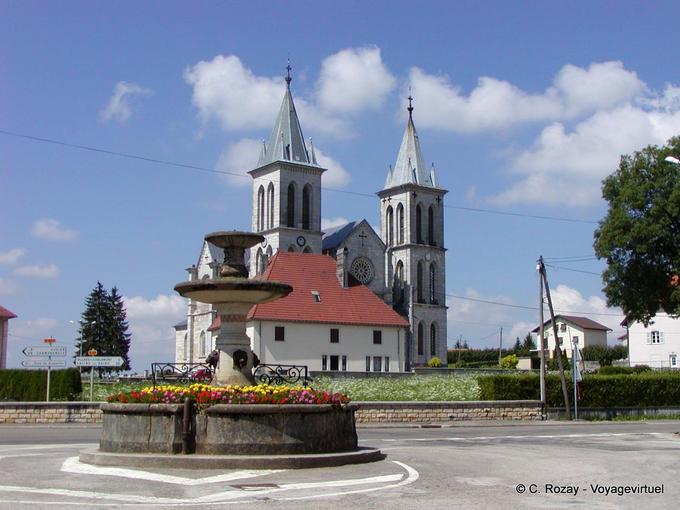 Fountain in the square outside the Church of Boujailles, Franche-Comté, France