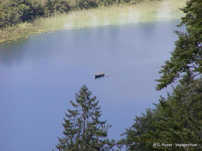 Boat on the lake of Grand Maclu, Jura, Franche-Comté, France