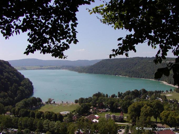 Lake Chalain the field seen from above, Jura, Franche-Comté, France