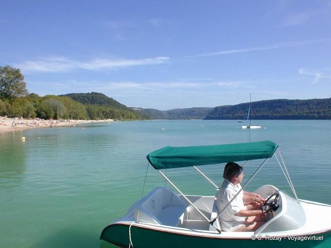 Franche-Comté, electric boat on Lake Chalain, France