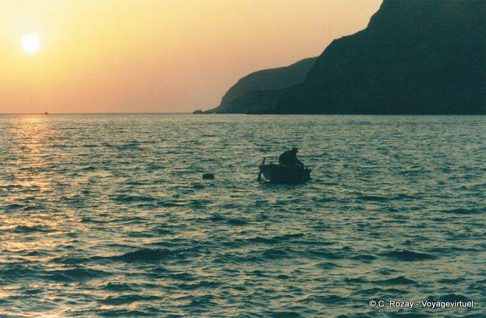 Fisherman at sunset, island of Anafi - Greece