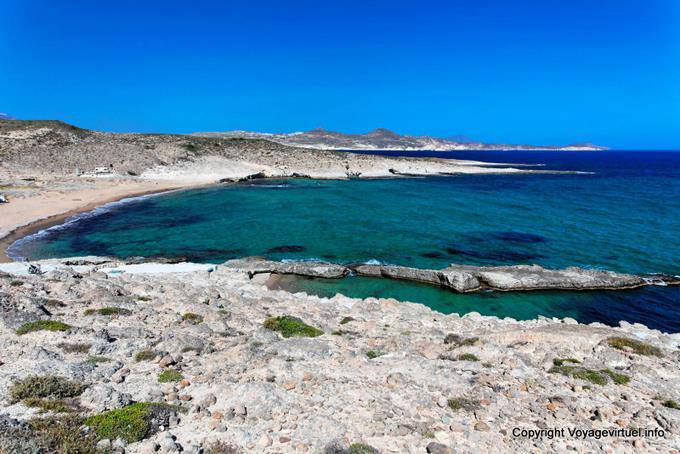 Pink sand beach, views to Mytakas Milos - Greece