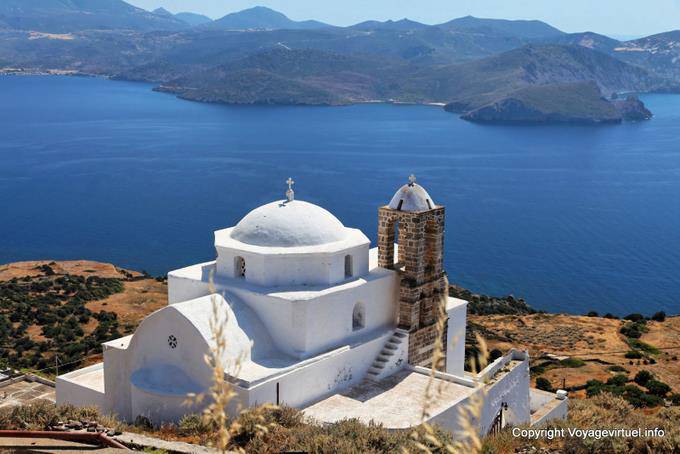 Milos, Plaka, view of the church of Panagia Thalassitra - Greece