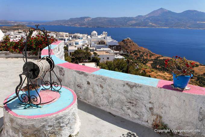 Milos, Plaka, pink and blue wells - Greece