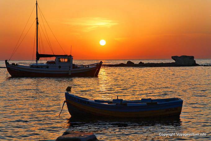 Milos, Pollonia, boats at sunset - Greece