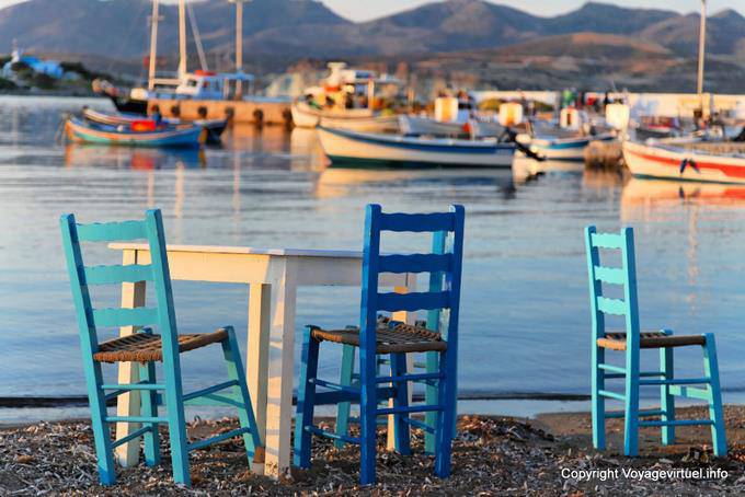 Milos, Pollonia, chairs history of the harbor - Greece
