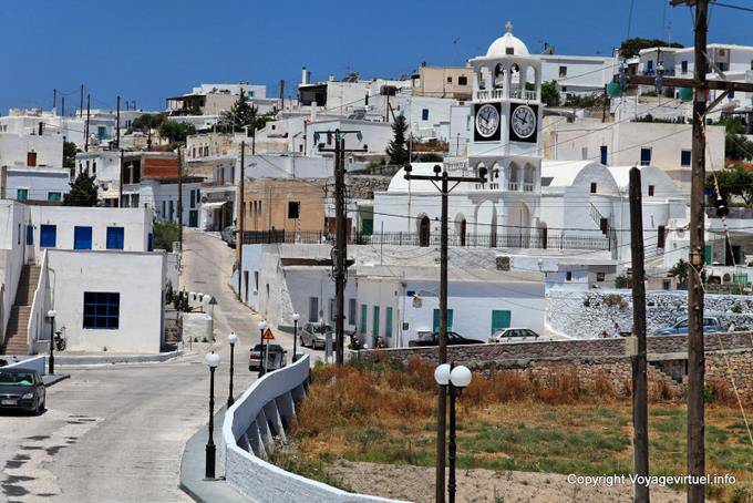 Milos, Triovassalos clock on a tower - Greece