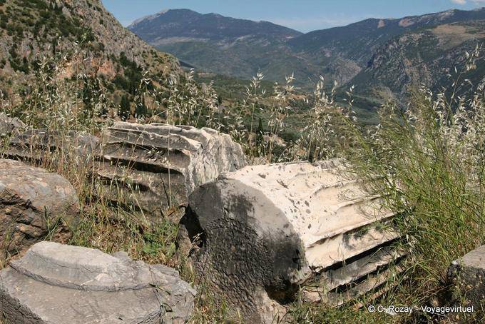 Fluted columns and landscape, Delphi - Greece