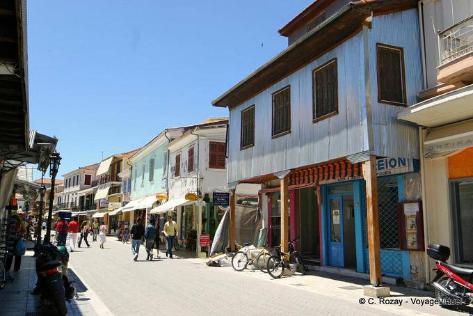 Wooden houses in the pedestrian area, Chora Levkas Lefkada - Greece