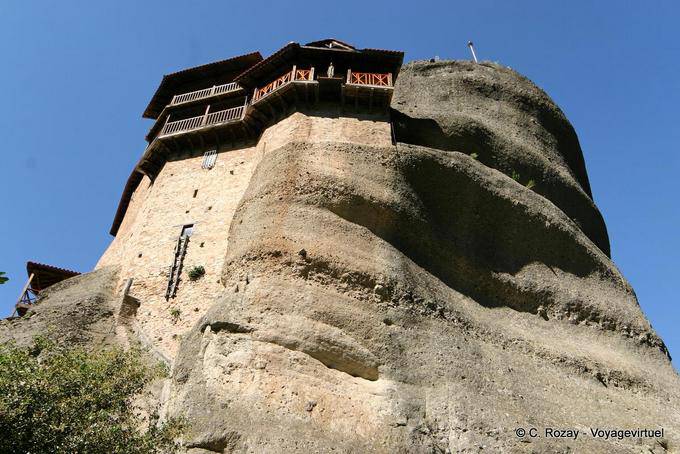 Monastery Agios Nikolaos Anapafsas seen from the bottom of a promontory, Meteora - Greece