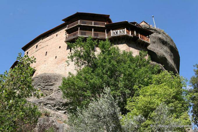 Balconies on the empty Anapafsas Nikolaos monastery, Meteora - Greece