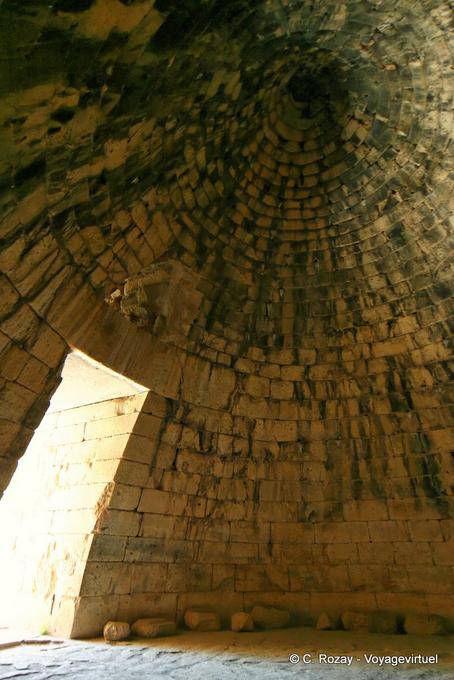 The dome seen from the inside of the tomb tholos Treasury of Atreus, Mycenae - Greece