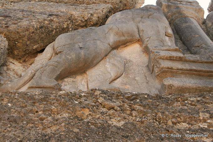 Focus on the bas-relief of the left of the Lion Gate, Mycenae - Greece