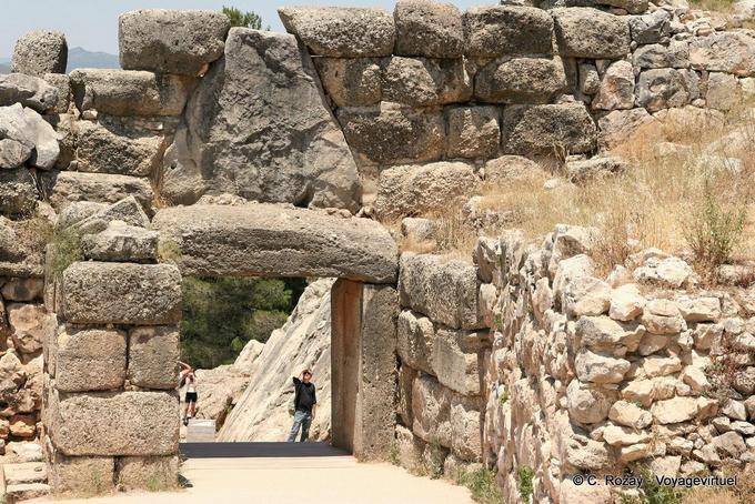 View of the Lion Gate from inside the enclosure, Mycenae - Greece