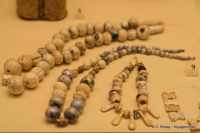 Necklaces of the Mycenaean period, Mycenae Museum - Greece