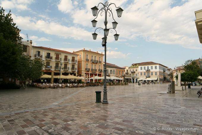 Nafplion, another view of the square Platanos Psorokostaina - Greece