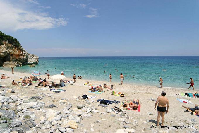 Tourists on the beach Mylopotamos Nome Magnesia, Pelion - Greece