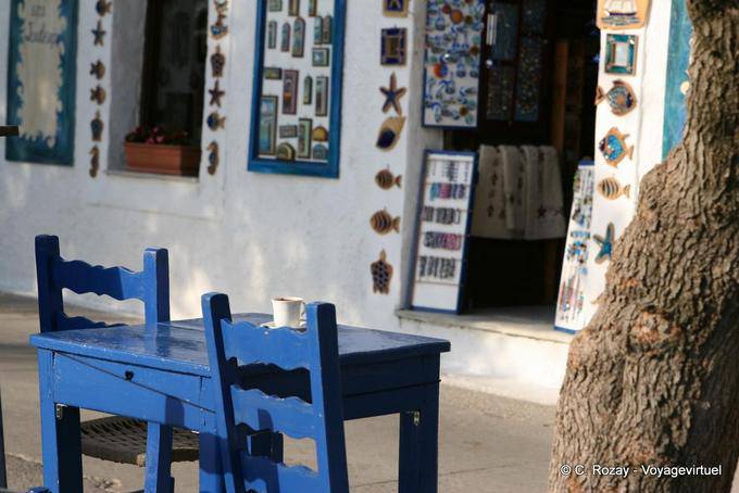 Cup of coffee on blue table, Afissos, Pelion - Greece