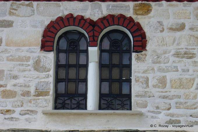 Stone wall and window decorations, Pinakates, Pelion - Greece