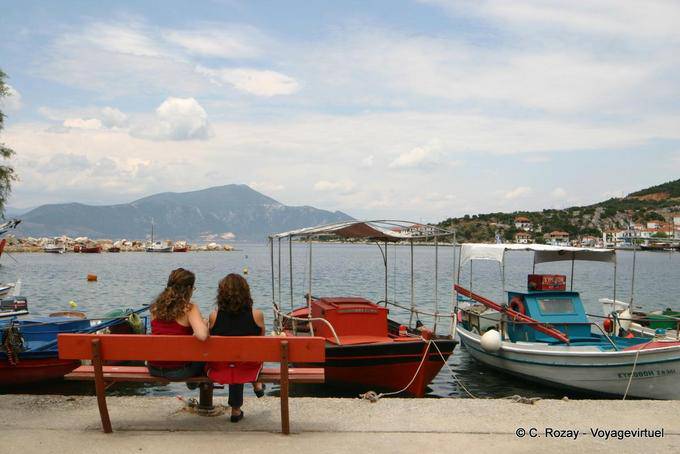 Greek on the bench, Trikeri, Agia Kyriaki - Greece