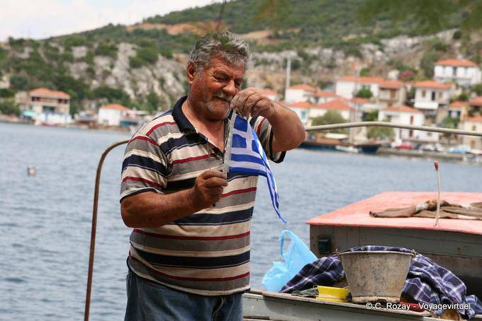 Fisherman Greek flag, Trikeri, Agia Kyriaki - Greece