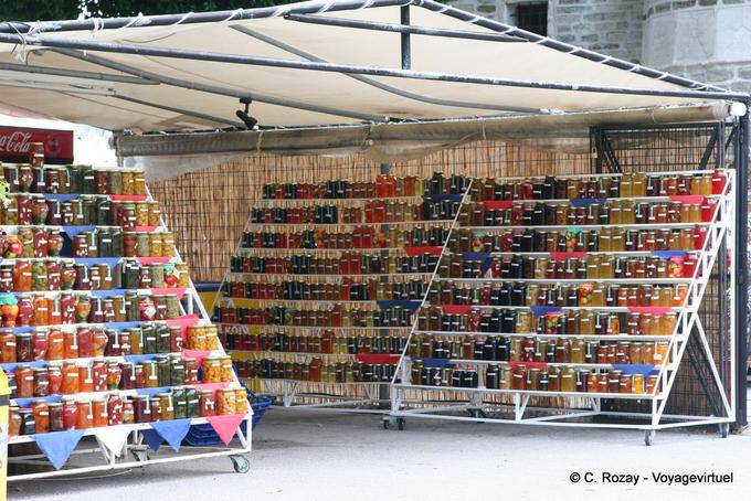 Preserves and jams on colorful stall Vyzitsa, Pelion - Greece