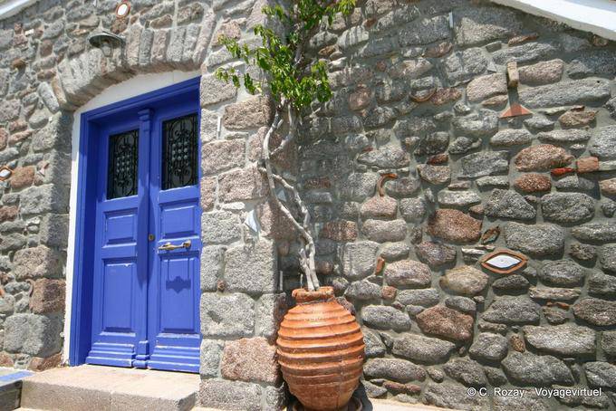 Door and stone wall, Poros - Greece