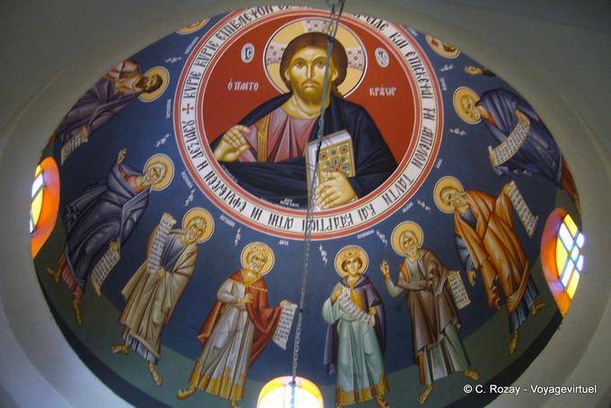 Dome painted the exterior monastery chapel Pigi Zoodochou, Poros - Greece