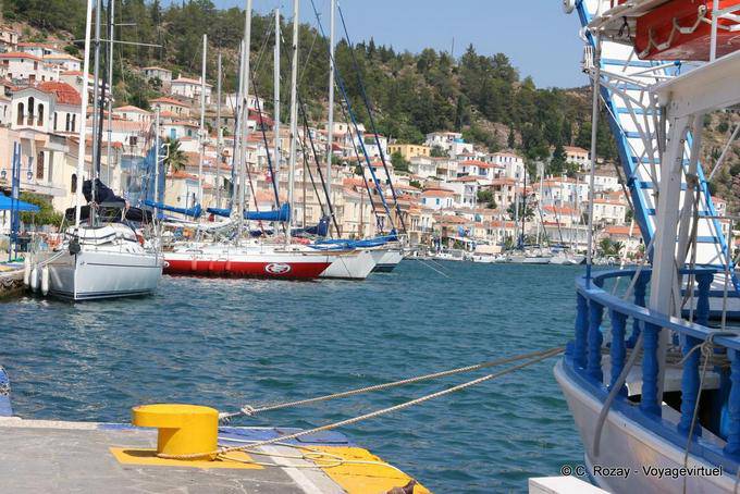 Sailboats moored in the harbor, Poros - Greece