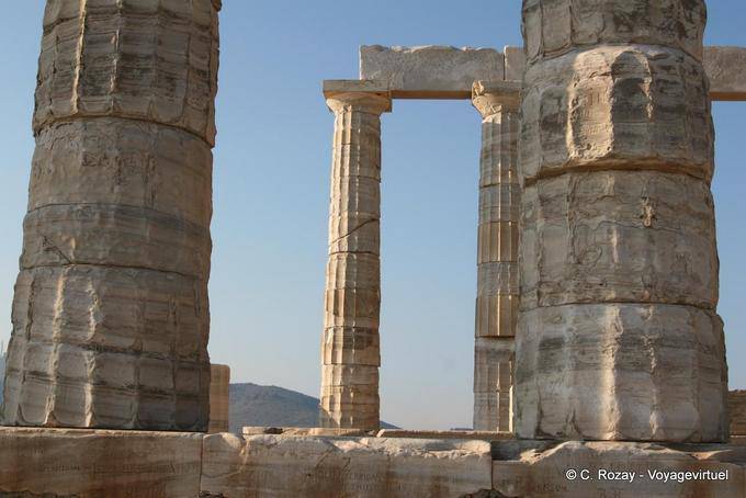 The base of the column is wider than the top, Temple of Poseidon, Cape Sounion, Attica - Greece