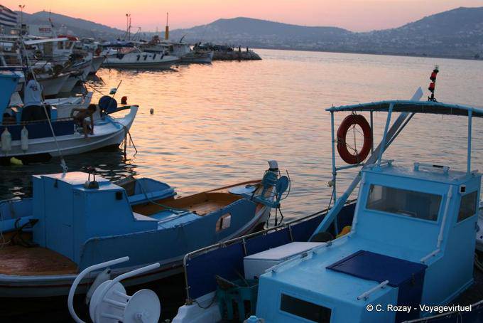 Small harbor at sunset near Cape Sounion, - Greece