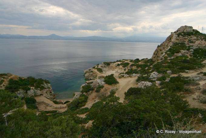 The Peloponnesian coast and the Gulf of Corinth seen from the top of the Heraion of Perachora - Greece