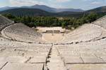 Panorama from the top of the theater of Epidaurus, Greece.