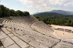 Semicircle of 55 rows of bleachers, Epidaurus theater, Greece.