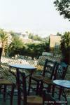 Terrace overlooking the Temple of Heplaistos, Athens, Greece.