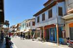 Wooden houses in the pedestrian area, Chora Levkas Lefkada, Greece.