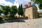 View on the church of Agios Stefanos Monastery, Meteora, Greece.