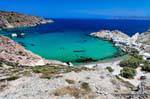 Milos, Firopotamos, panorama of the bay, the beach and the fishing village, Greece.