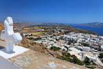 Milos, Plaka, cross and landscape from Panagia Thalassitra, Greece.